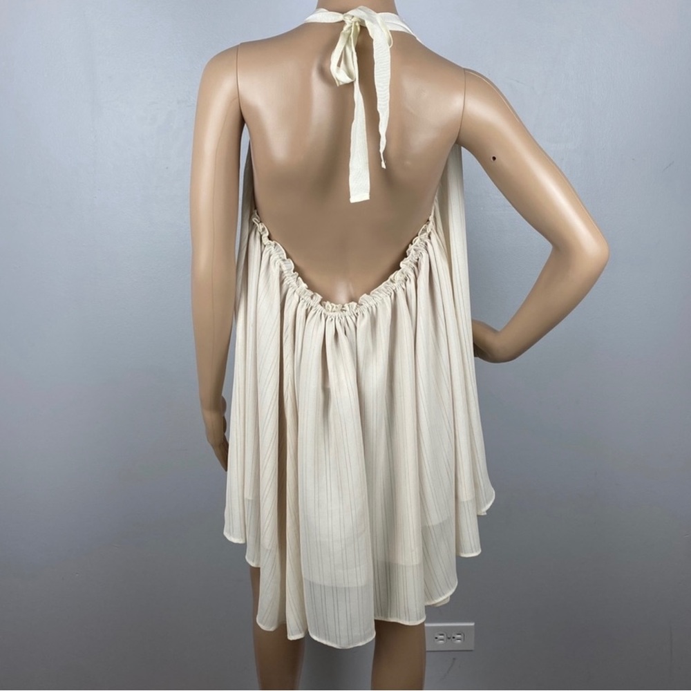 ADEAM BEIGE STRIPED CHIFFON HALTER TOP - Picture 9 of 11